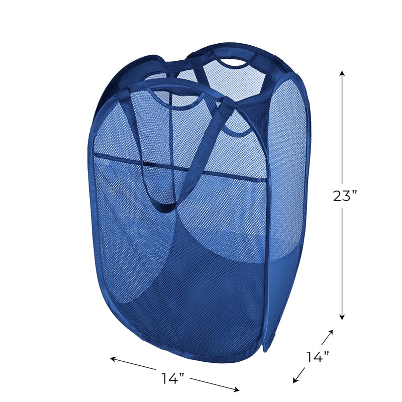 Smart Design Deluxe Mesh Pop Up Square Laundry Hamper w/ Side Pocket & Handles - VentilAir Fabric Collapsible Design - for Clothes & Laundry - Home - (Holds 2 Loads) (14 x 23 Inch) [Blue] - Image 4